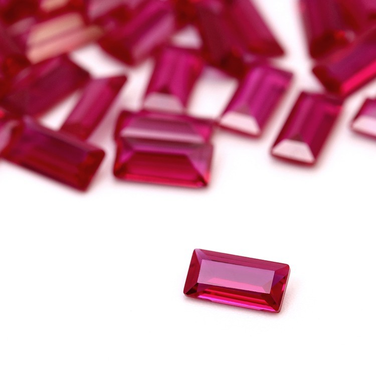 Baguette Fine Cut Lab Created Synthetic Ruby Loose Gemstone For Assorted Jewelry