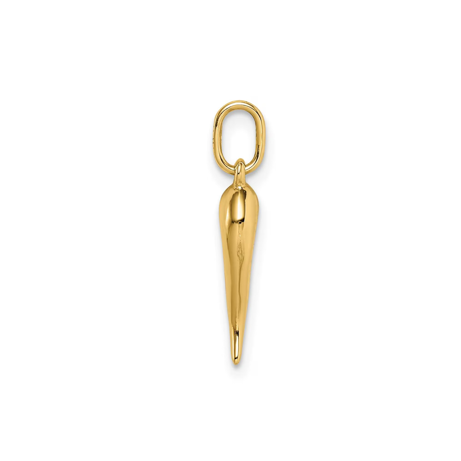 14k Real Solid Gold Italian Horn Good Luck Charm Pendant, 15mm Length
