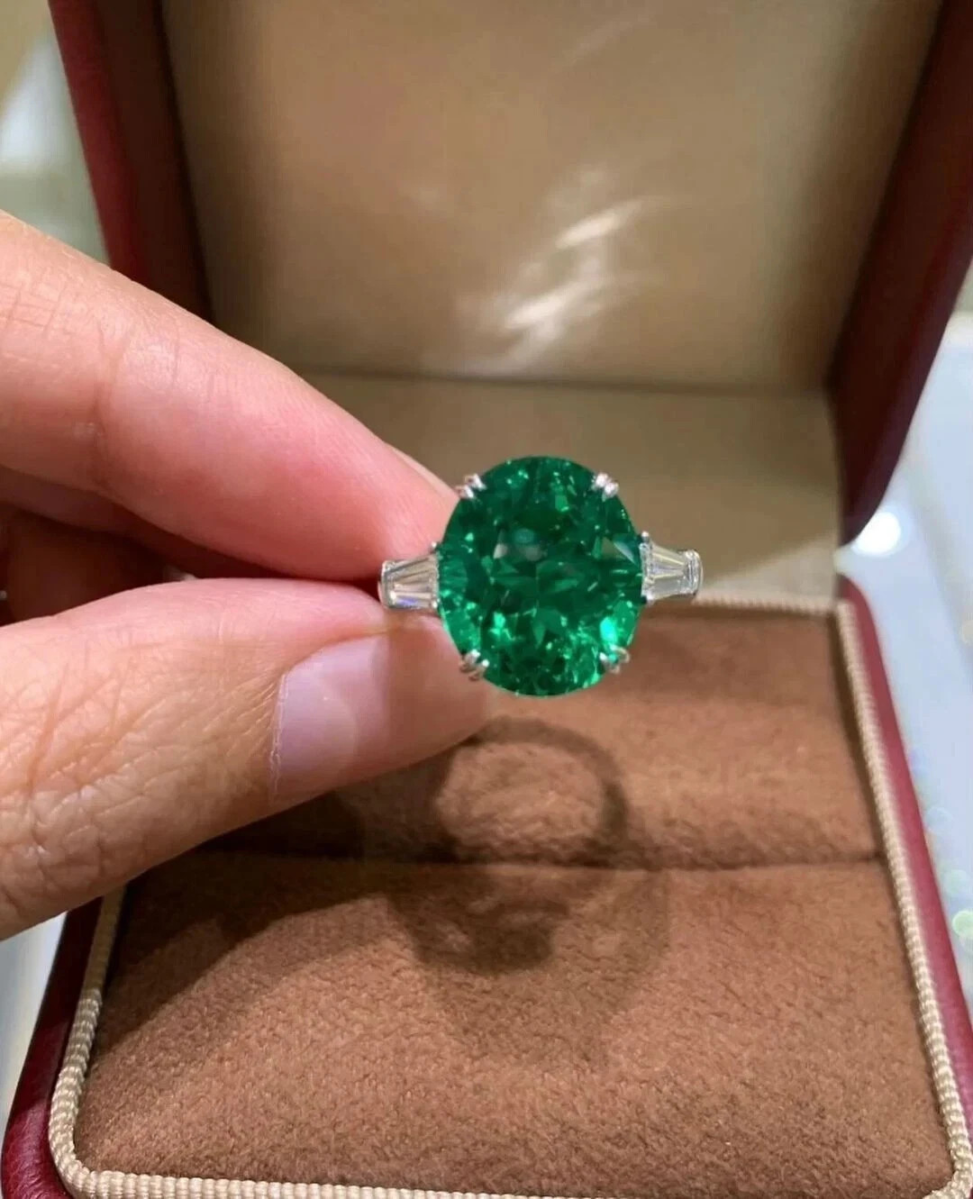 3.50 Ct Oval Cut Natural Emerald & Diamond Wedding Ring 14K White Gold Sz 8