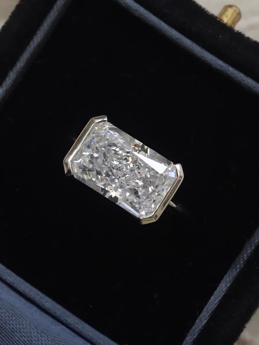 5.19 CT Radiant Cut Moissanite East West Solitaire Ring, Half Bezel Set Ring