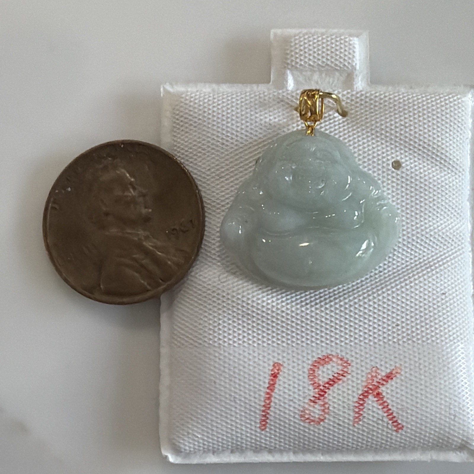 Light Green Laughing Buddha Jade Pendant (18k)