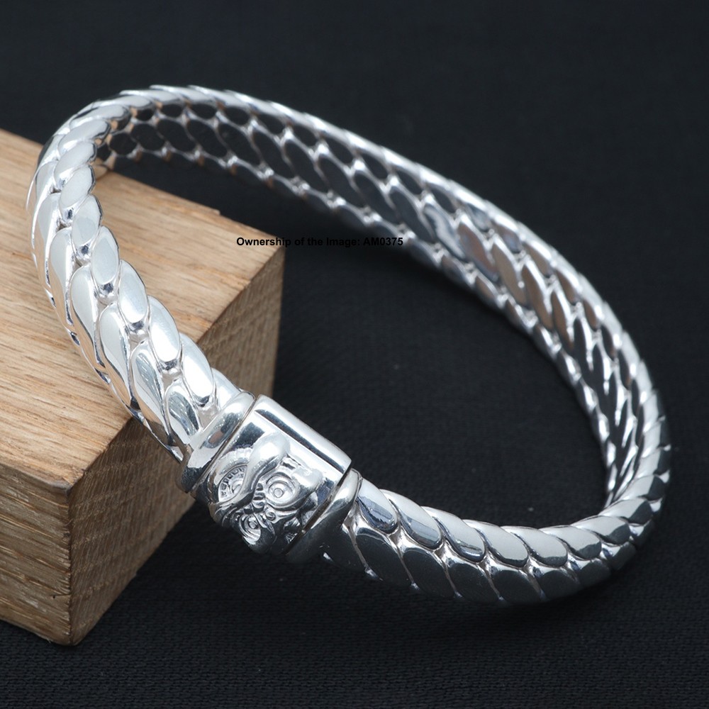 Pure 999 Fine Silver Bracelet 11mm Flat Weaved Link Men’s Bracelet 7.48inch