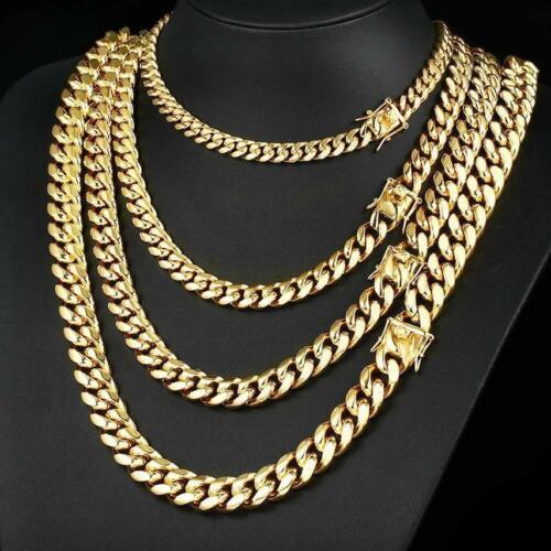 Men’s Miami Cuban Link Bracelet Chain 14k 18k Gold Plated Stainless Steel 4-14MM