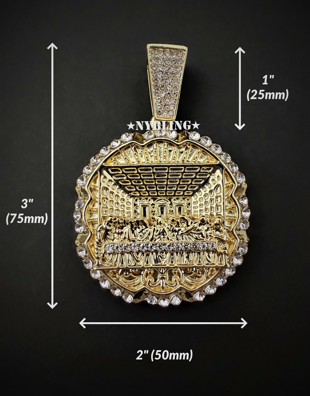 Iced 12MM Cuban Link Chain Necklace + XL Last Supper Pendant Plated CZ Jewelry