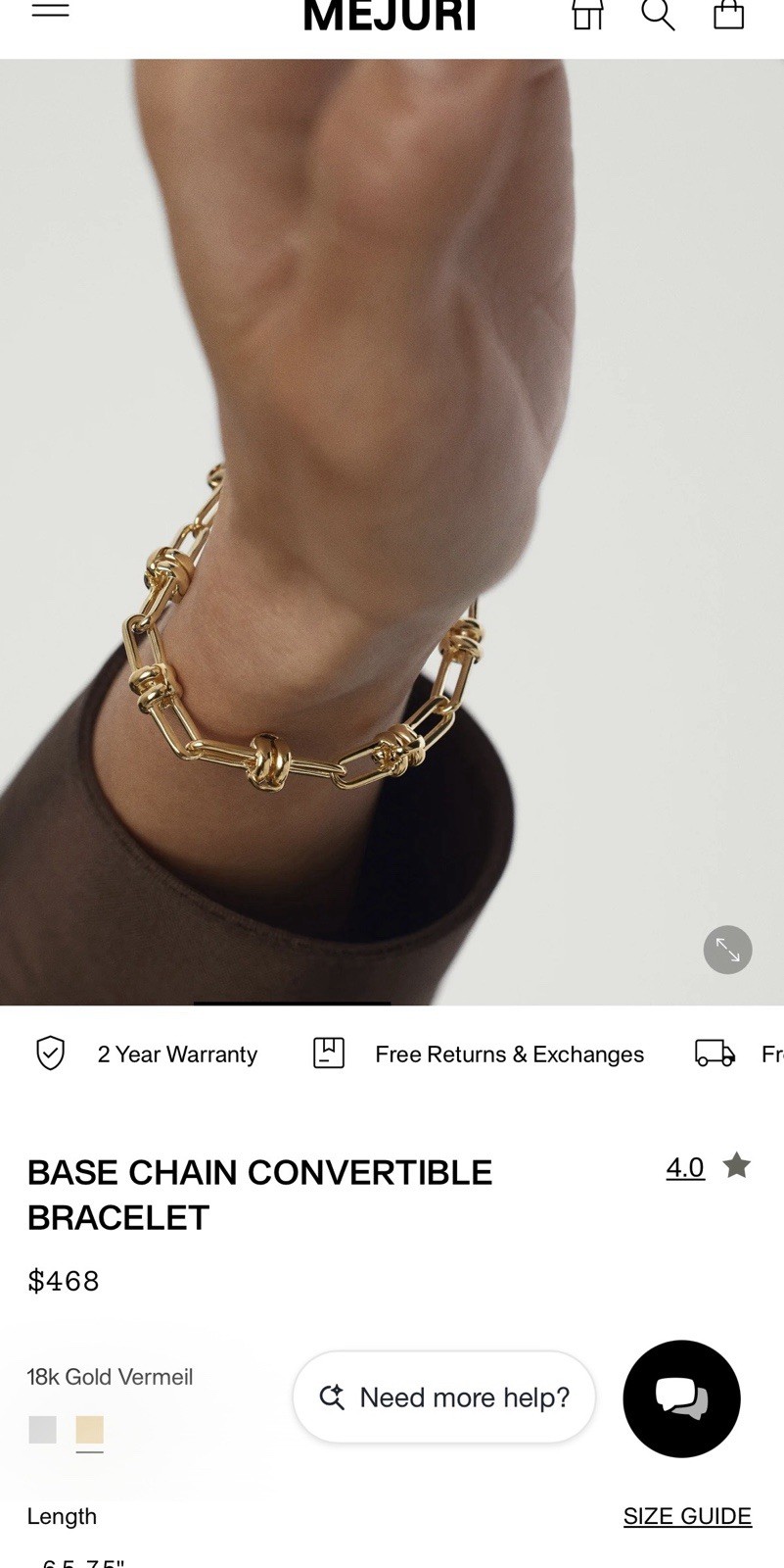 Mejuri Base Chain Convertible Bracelet, Gold