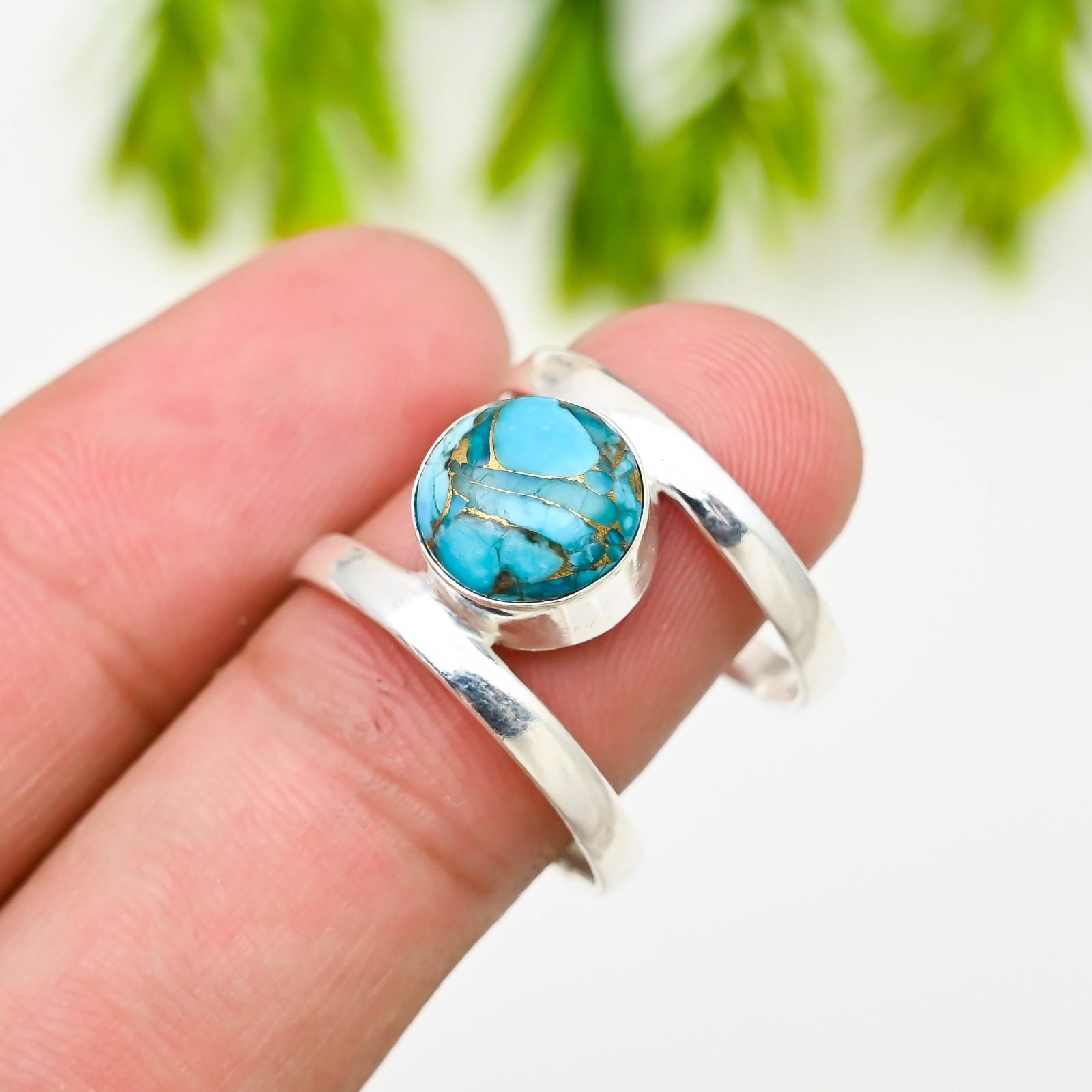 Blue Copper Turquoise Gemstone 925 Sterling Silver Handmade Jewelry Ring