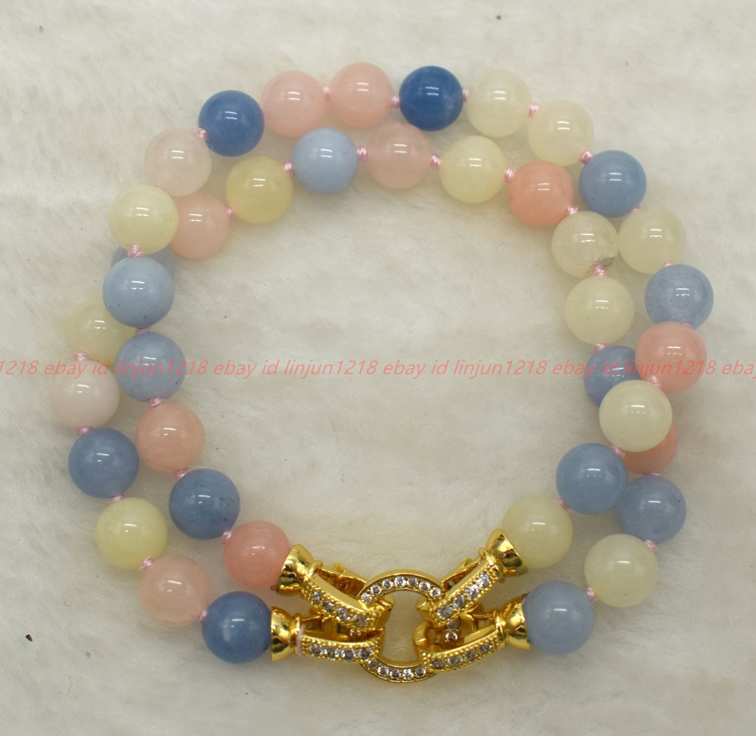 Pretty 2Rows Natural 8/10mm Colorful Morganite Gems Round Beads Bracelet 7-9in