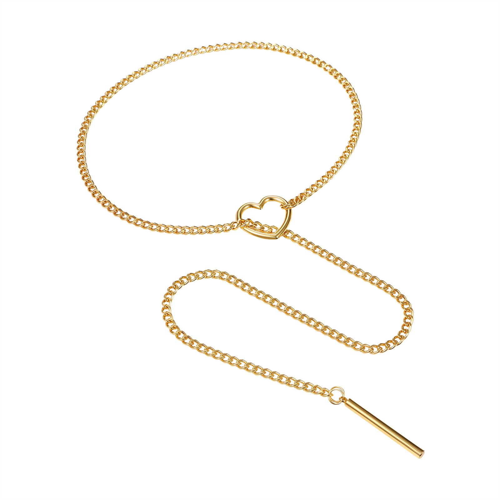 Heart O Ring Slip Chain Choker Bar Dangle Necklace Women Cuban Chain Y Collar