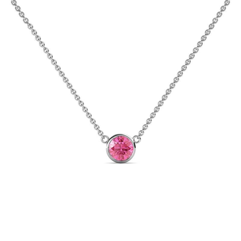 Round Pink Tourmaline 4.00 mm Bezel Set Solitaire Pendant Necklace JP:191531