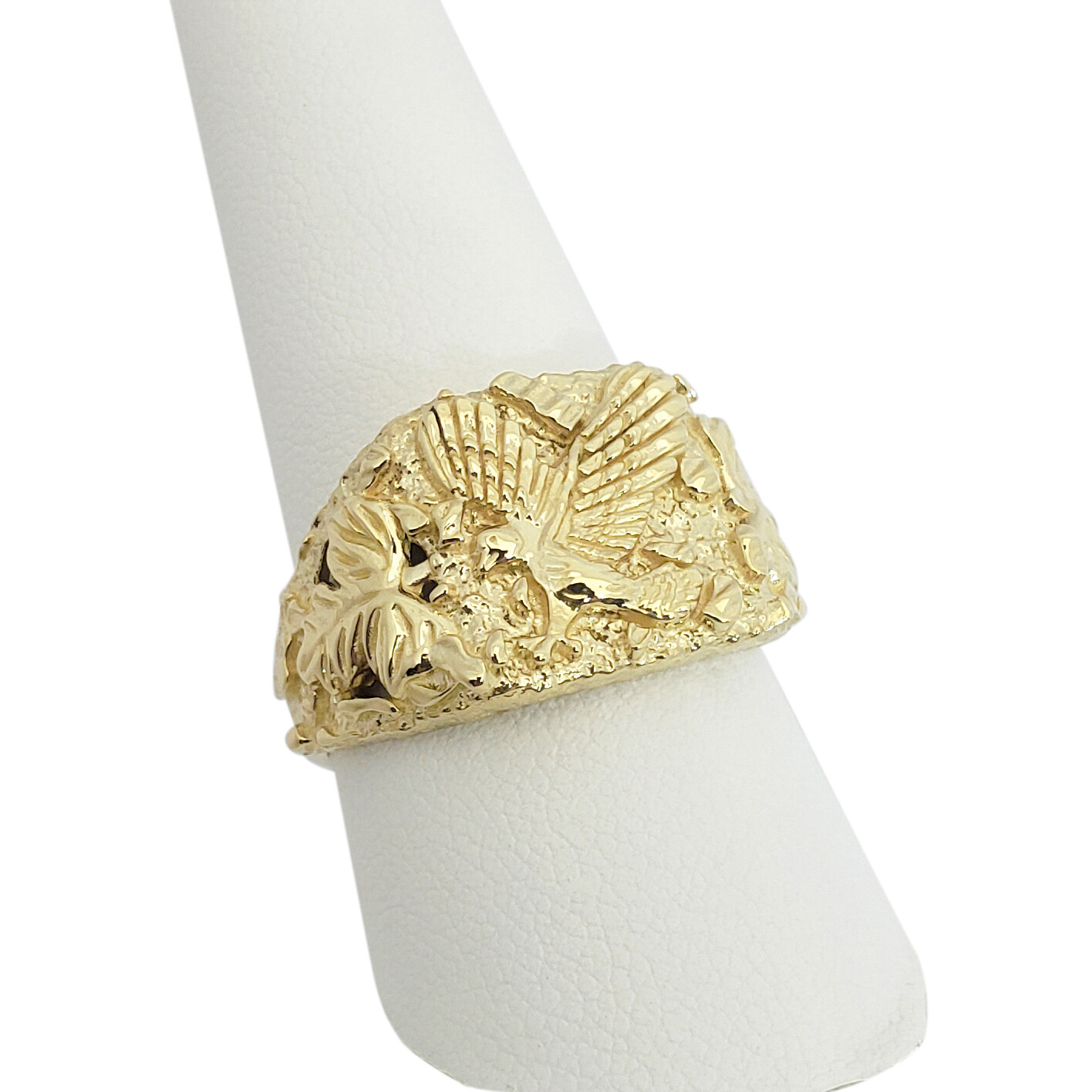 Solid 14K Yellow Gold Large Eagle Leaf Mens Nugget Ring, Size 5 – 15
