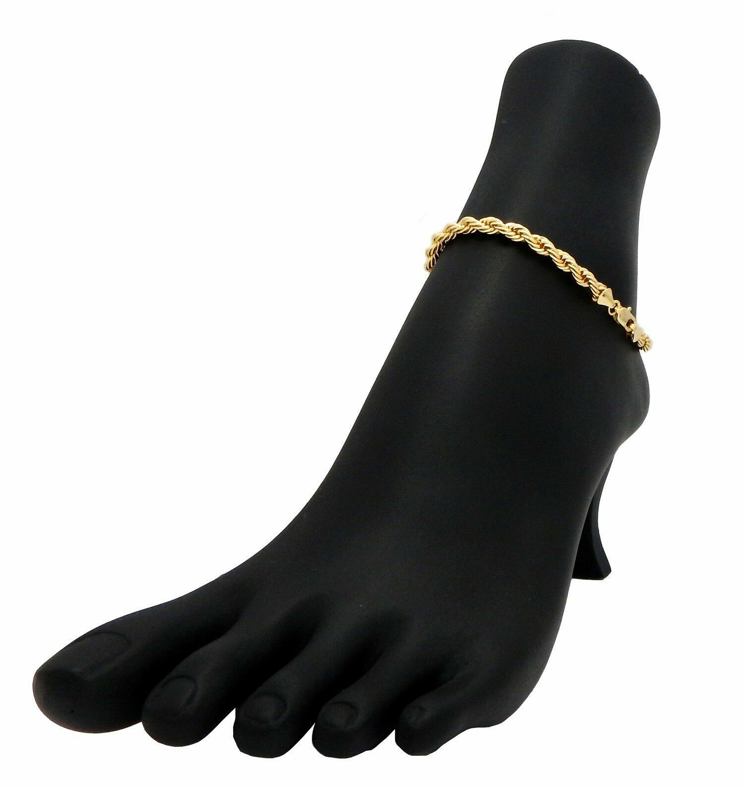 TWIST ROPE CHAIN ANKLET 5mm ANKLE BRACELET 10″ 14K ITALY GOLD PLATED