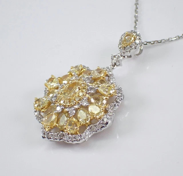 3Ct Oval Cut Lab Created Citrine Cluster Flower Pendant 14K White Gold Plated