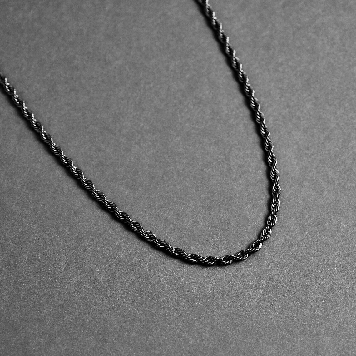 Black Rhodium Sterling Silver Italian Rope Chain Mens 925 Necklace 2mm 16”-30”