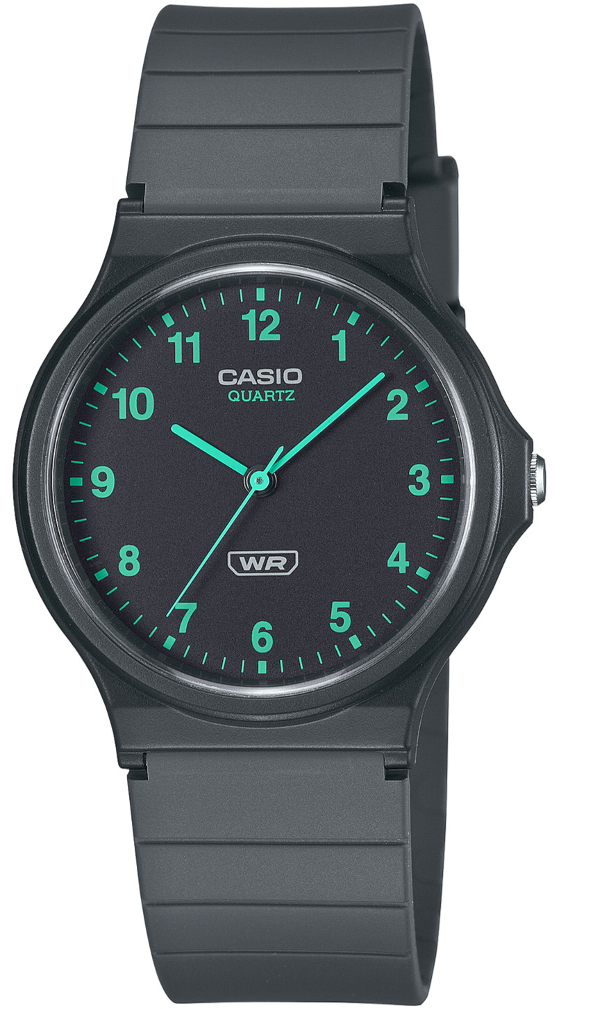 Casio Unisex Analog Quartz Watch Black Green Bio Resin Water Resistant MQ-24B-8B