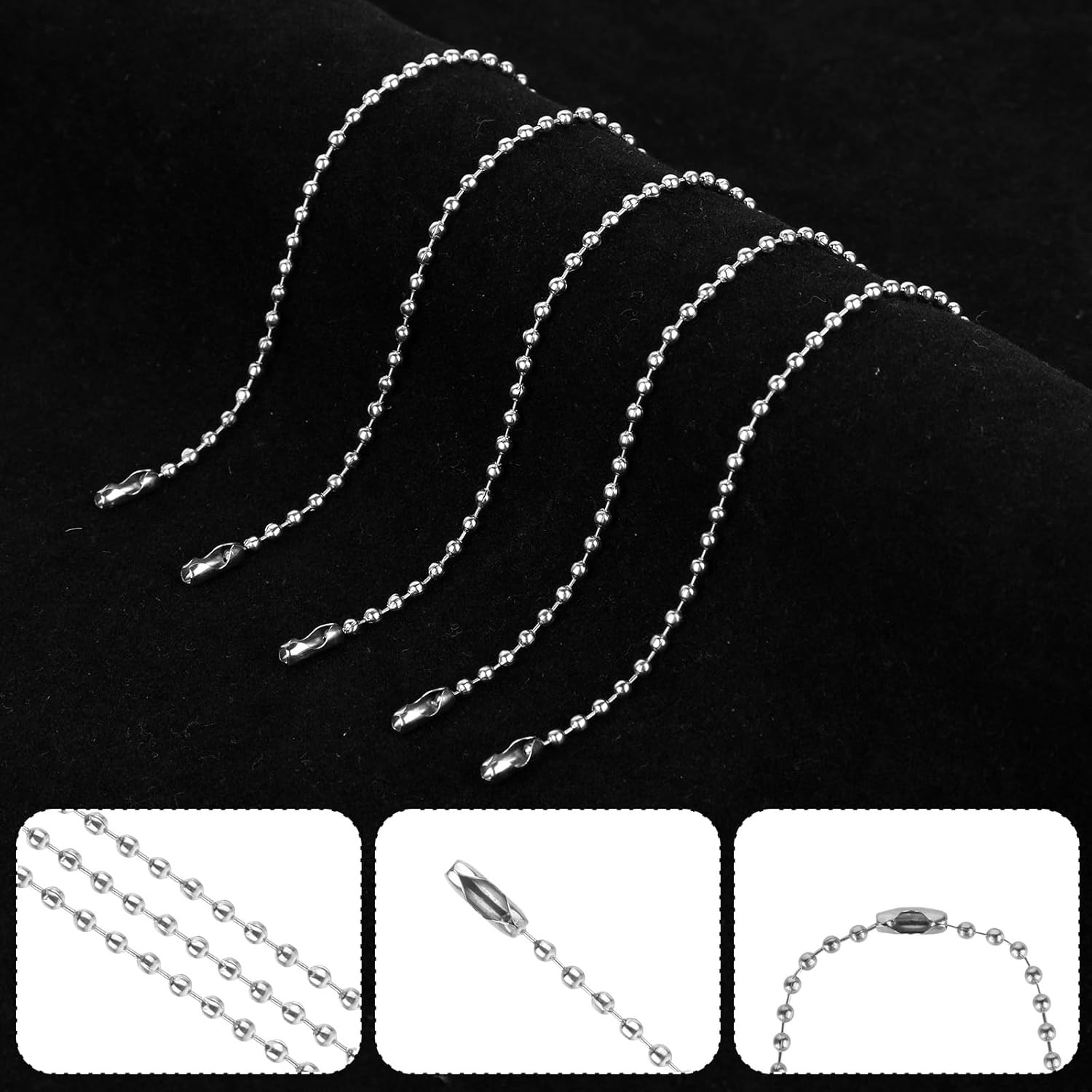 100 Pcs Ball Chain Keychain – 4.7 Inch Silver Stainless Steel Chain With 2.4mm