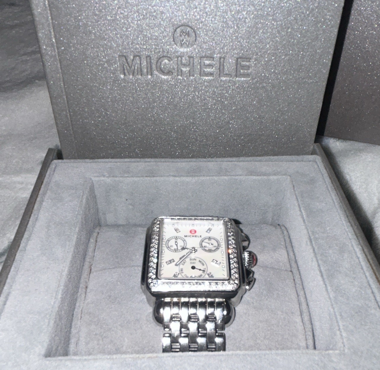 MICHELE Deco Stainless Diamond Watch 0.66 Sapphire Crystal Swiss Movement