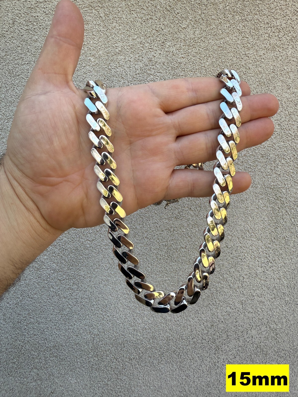 Monaco Cuban Link Chain Necklace Hollow Real 925 Sterling Silver 9-15mm Rhodium