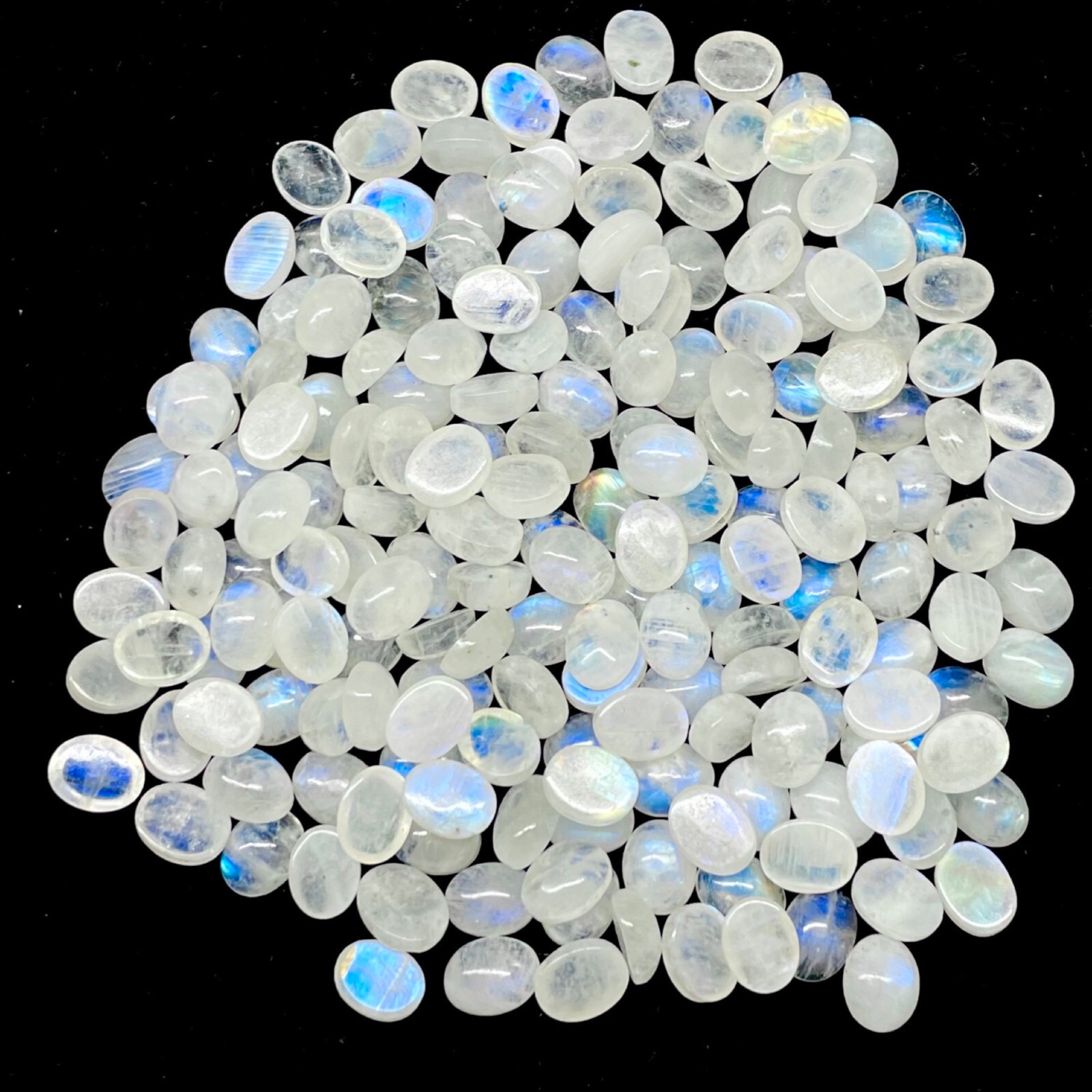50 Pcs Natural Rainbow Moonstone 9x7mm Oval Blue Shines Cabochon Gemstones Lot