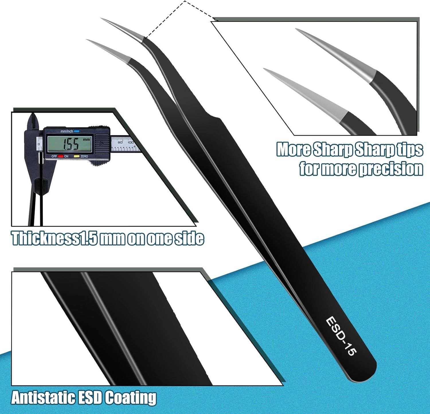 Precision Tweezers10Pcs Set, Upgraded Anti-Static Stainless Steel Tweezers with