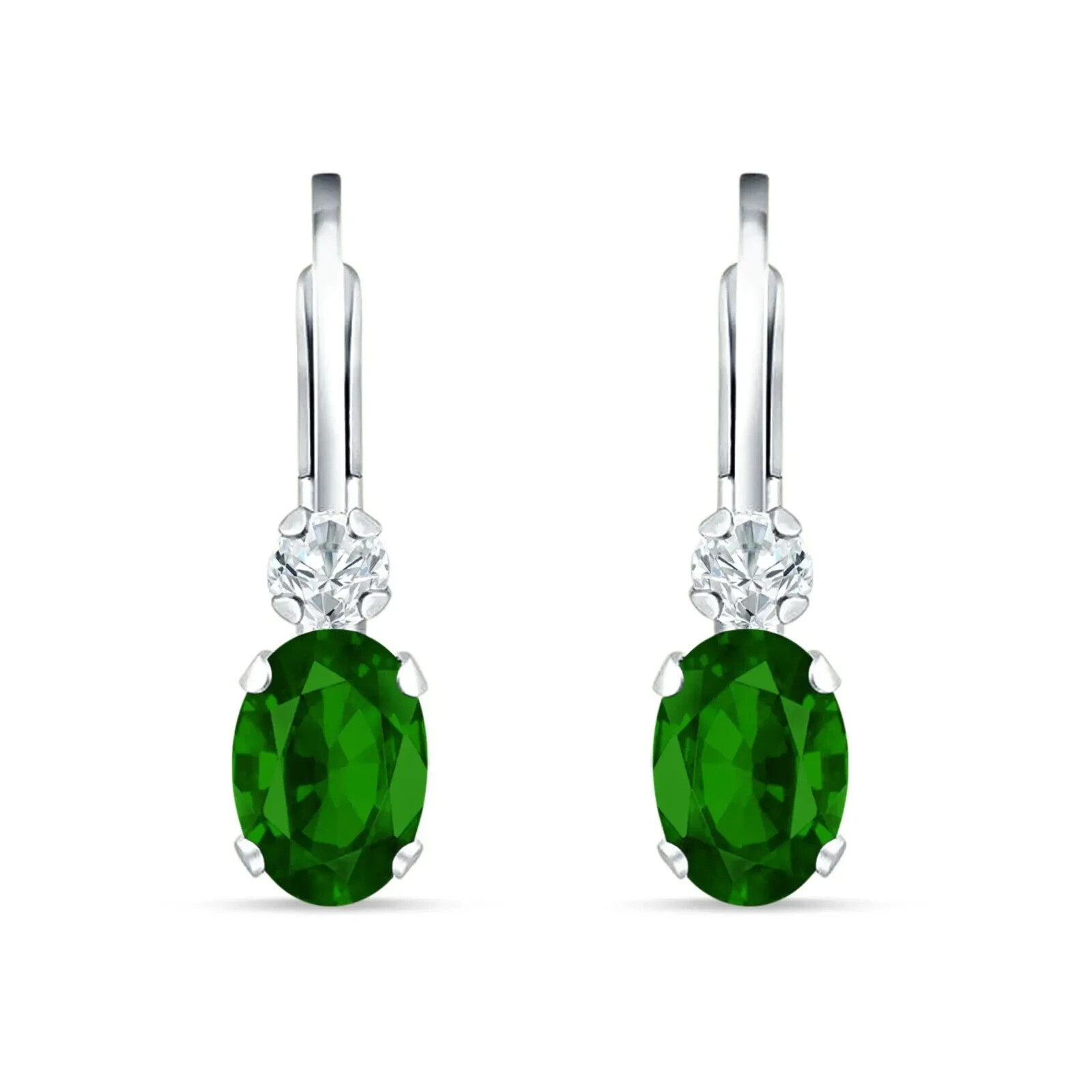 Dainty Genuine Oval Emerald Lever Back Earrings in Sterling Silver