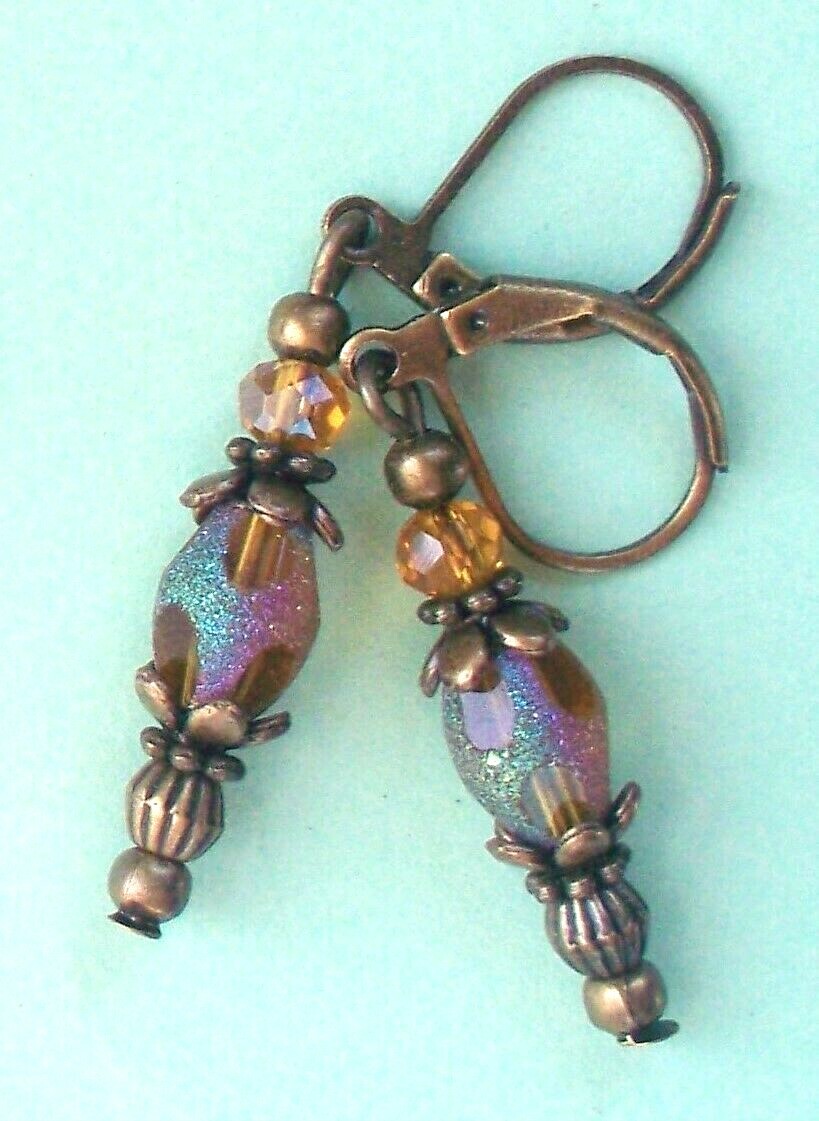 WINDOW CUT crystal RAINBOW TOPAZ Lever back BRONZE handcrafted CHOOSE XX