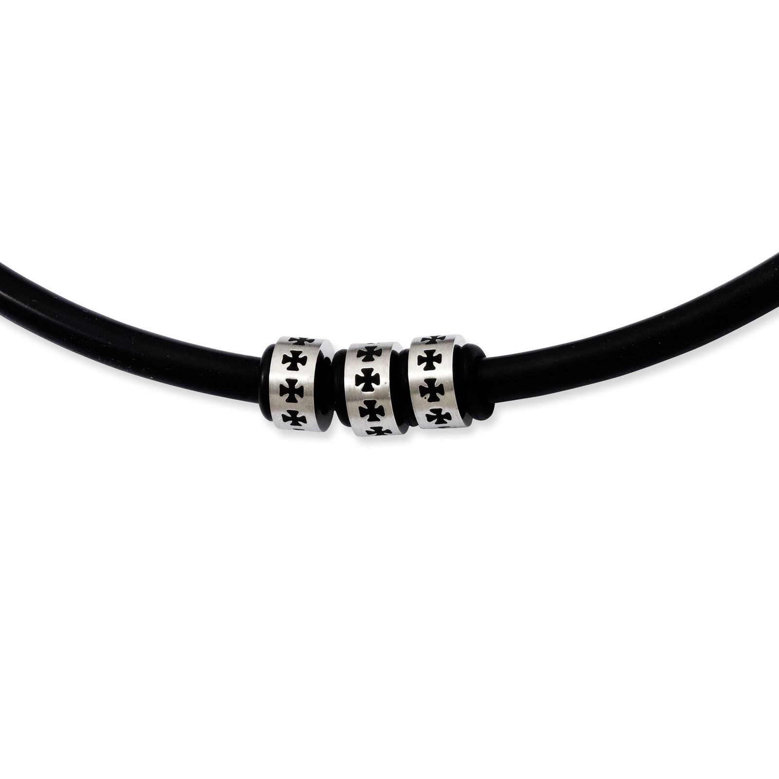 Stainless Steel Black Rubber Cord 19In Necklace