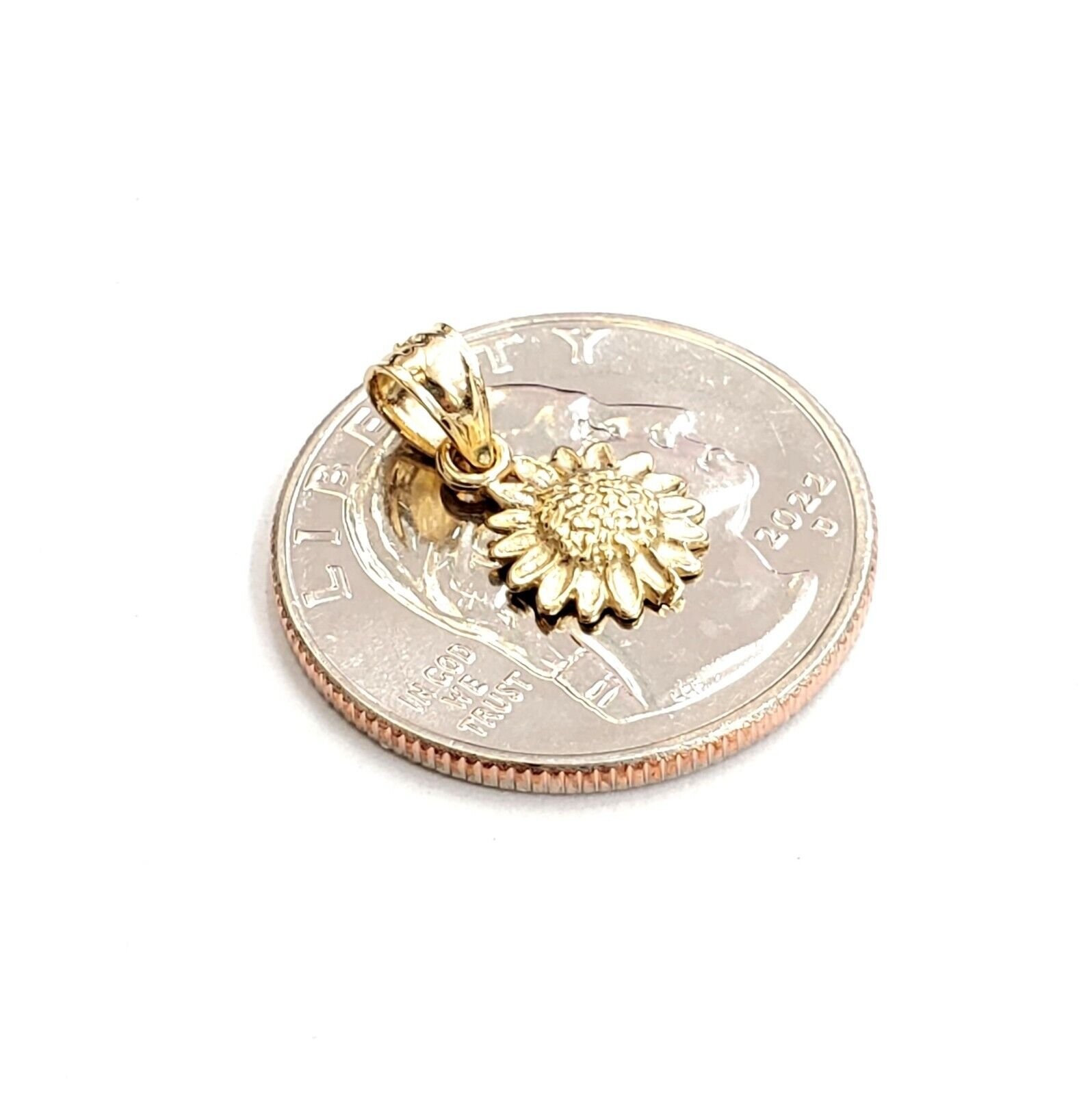 New 14k yellow Gold solid tiny sunflower girasol Pendant charm fine jewelry 0.7g