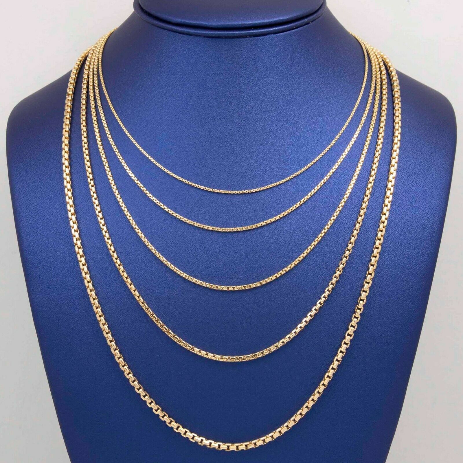 Necklace Round Box Link Chain Real 10K Yellow Gold All Sizes