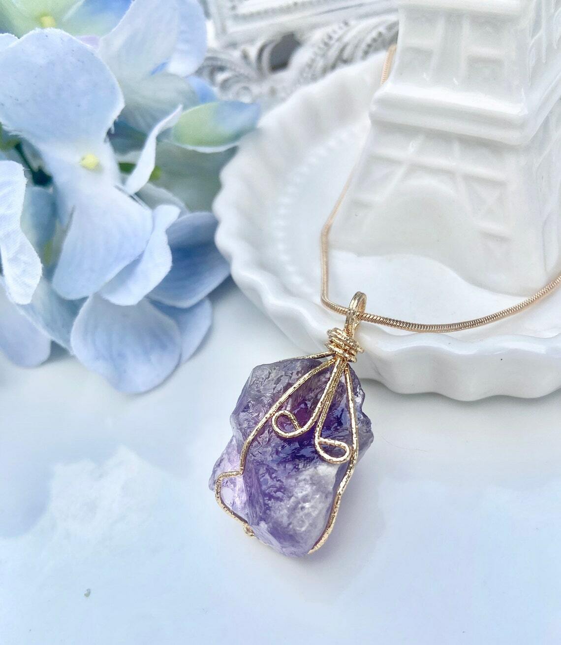 Natural Gemstone Necklace Chakra Stone Pendant Energy Healing Crystal with Chain