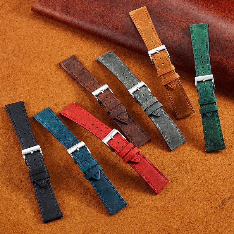 Crazy Horse Genuine Leather Watch Band Quick Release Frosted Straps Mens 18-24mm