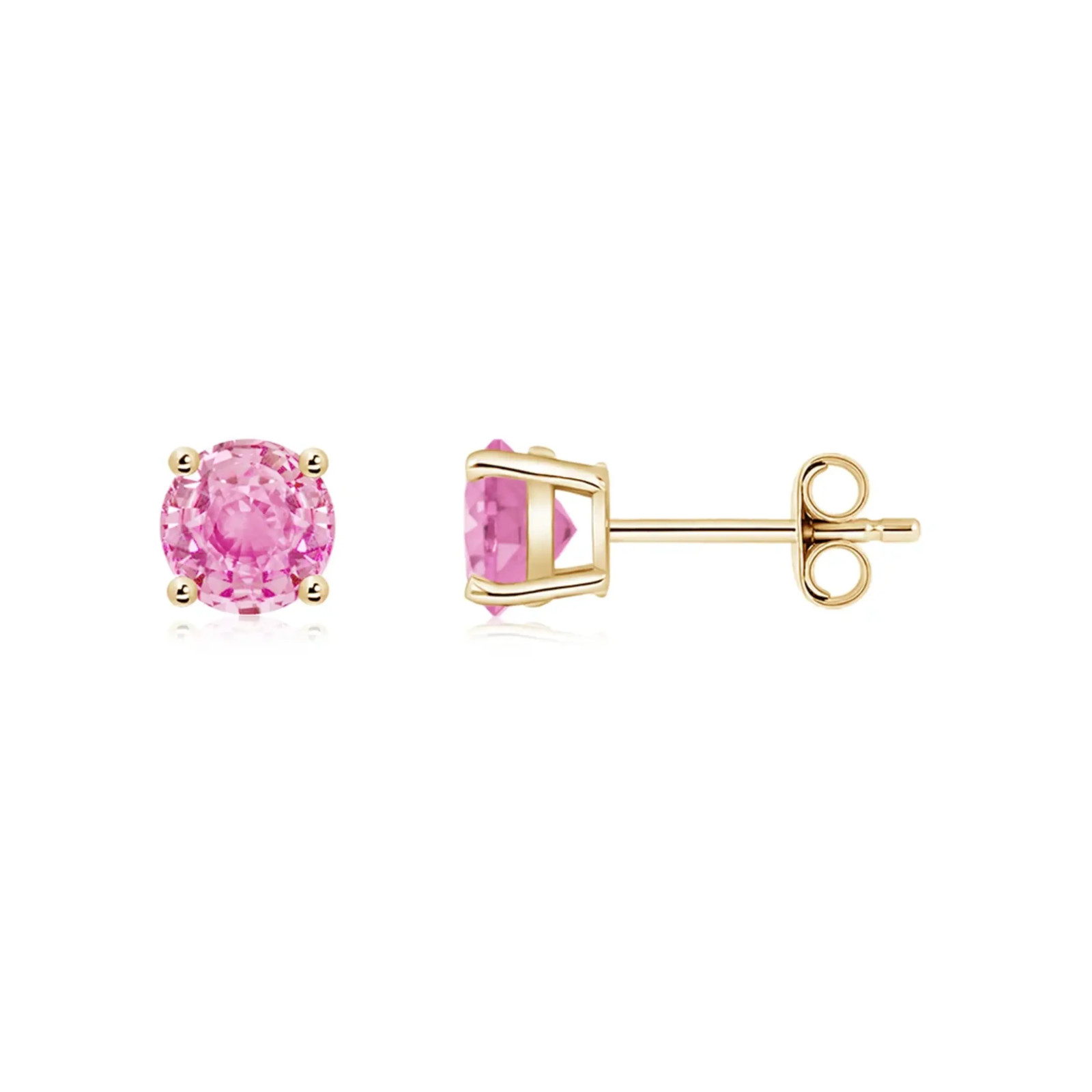 6 mm Round Pink Sapphire Stud Earrings – Yellow Gold plated Sterling Silver