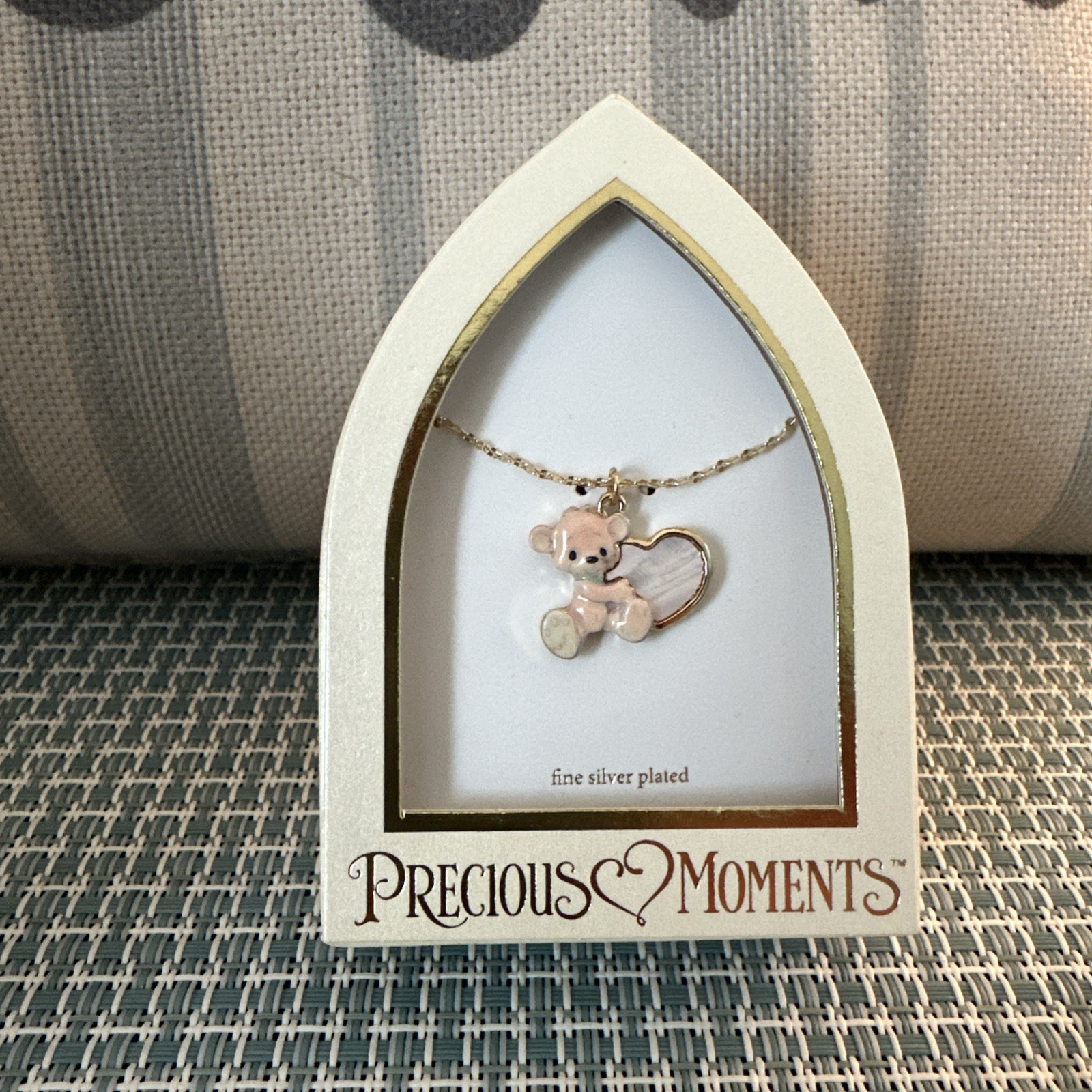 NEW Precious Moments Fine Silver Plated Bear Heart Necklace