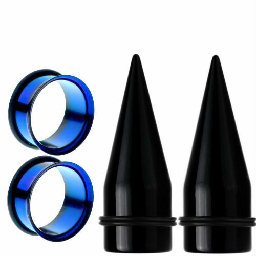 LARGE- 2-EAR GAUGING STRETCHING TAPERS & 2 STEEL PLUGS 4 PIECES TOTAL-UP TO 25MM
