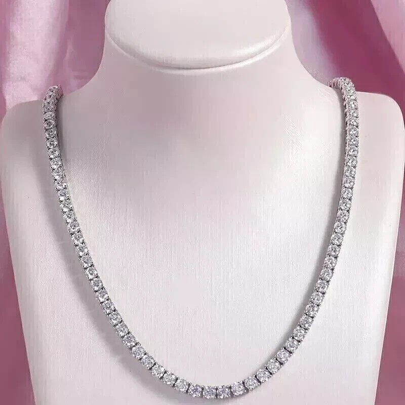 15Ct Round Cut Lab Created Diamond Tennis Necklace 14K White Gold Plated