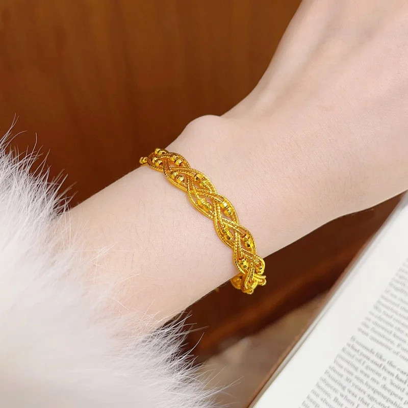 24KT Gold Shiny Lace Bangle Bracelets for Women Wedding Party Birthday Christmas