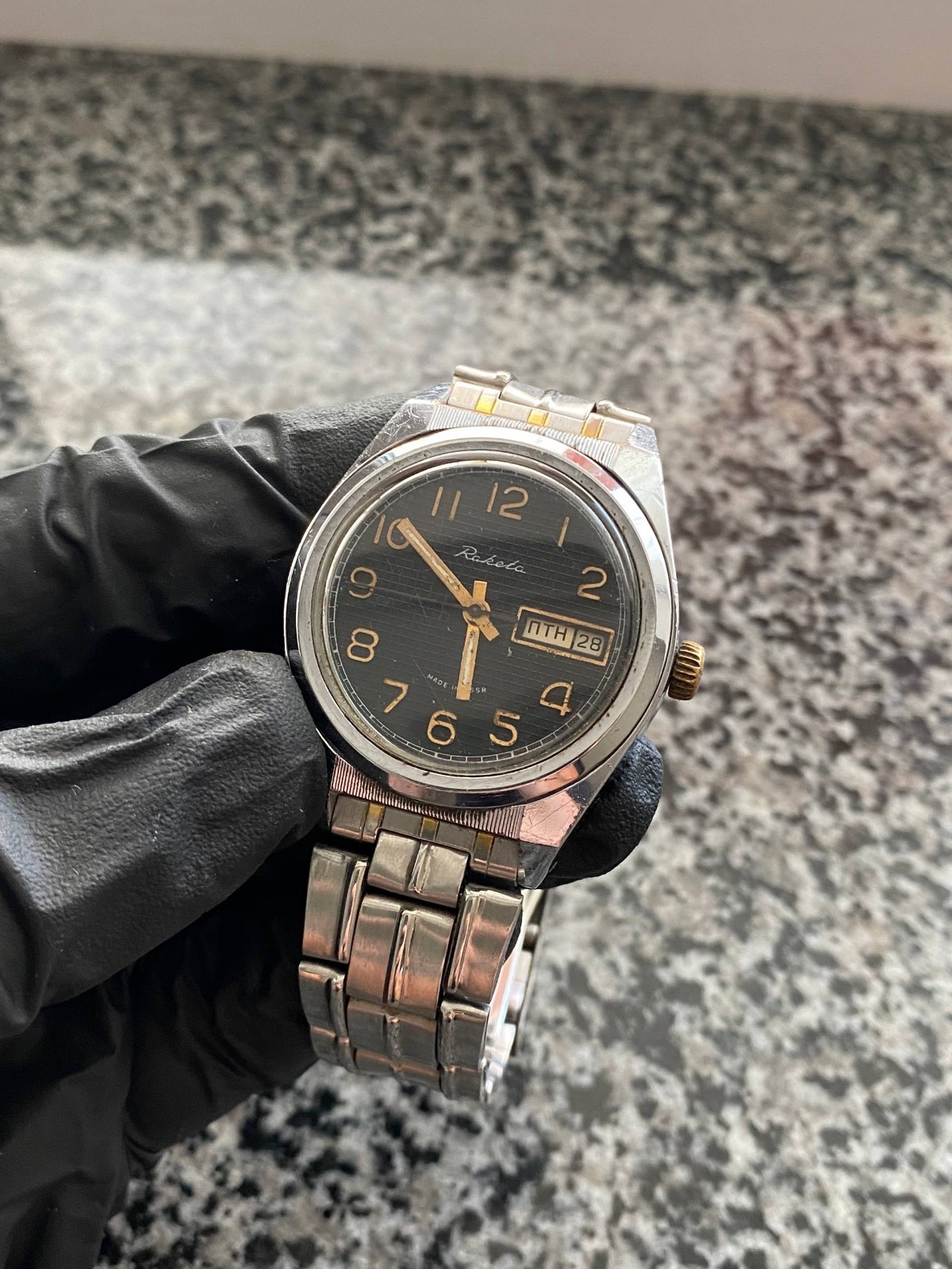 Vintage Raketa Watch Soviet Dial Black mechanical Original Wristwach Rare USSR