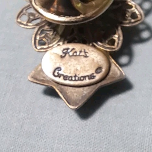 Vintage Kat’s Creations Signed Mixed Metal Angel Lapel Pin Faux Pearl Filigree