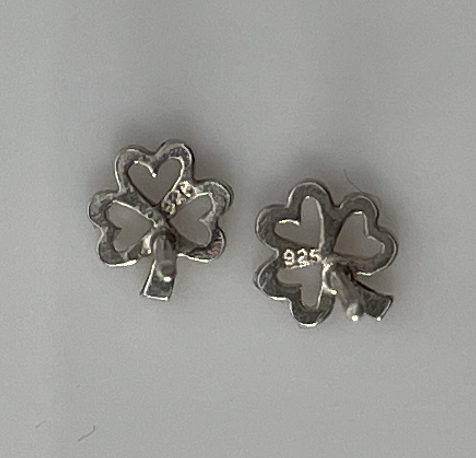 STERLING SILVER 925 Heart Clover Stud Earrings Jewelry