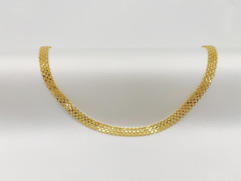 Solid 18K Yellow Gold Bohemian Multi Layer Wide Necklace Chain Gift 8mm 18inch