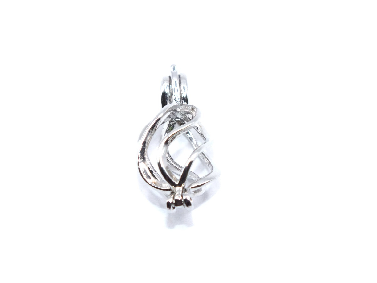Silver Oval Basket Pearl Cage Charm Pendant Necklace – Crystal Bead Locket