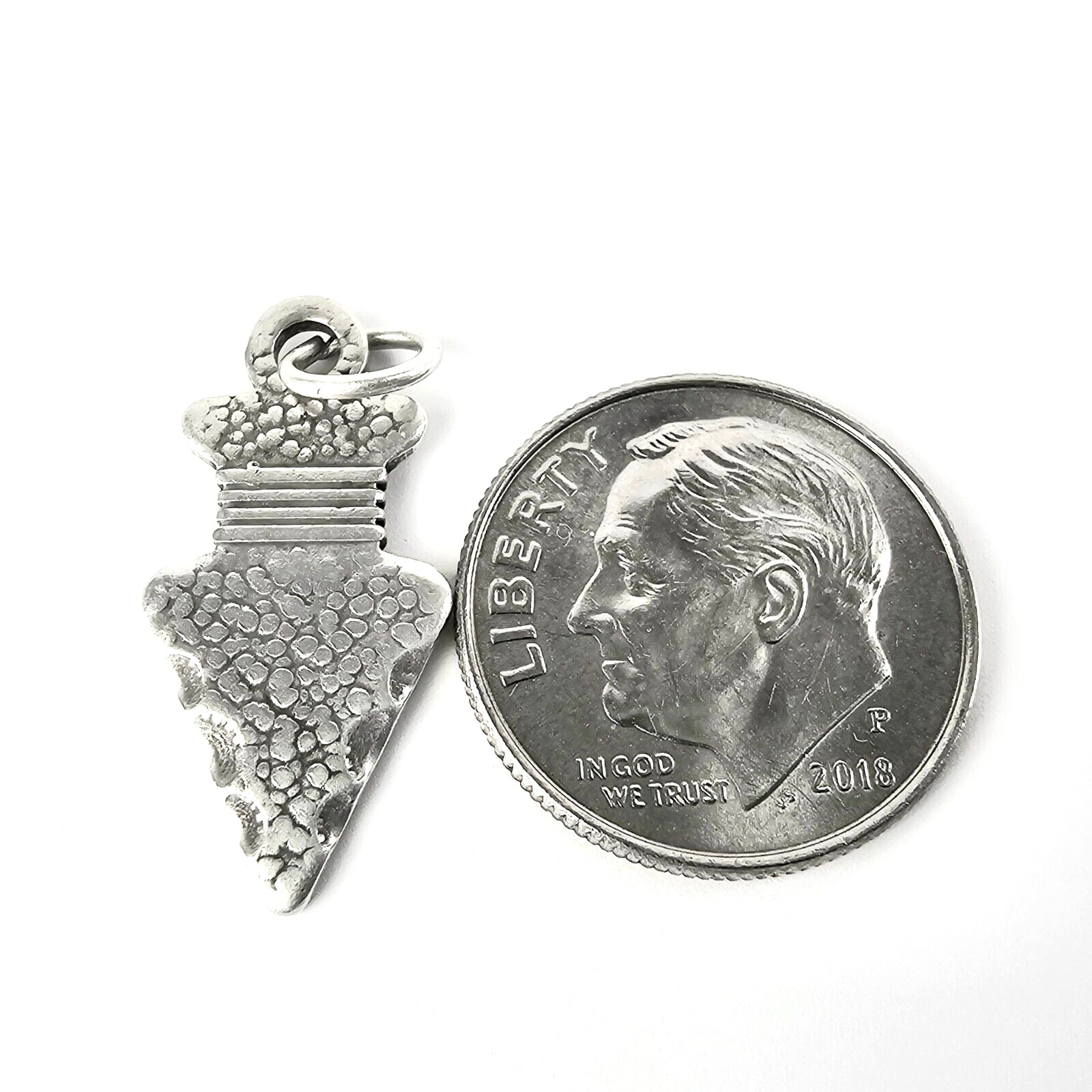 925 Solid Sterling Sliver 3D Arrowhead Charm, Textured Pendant