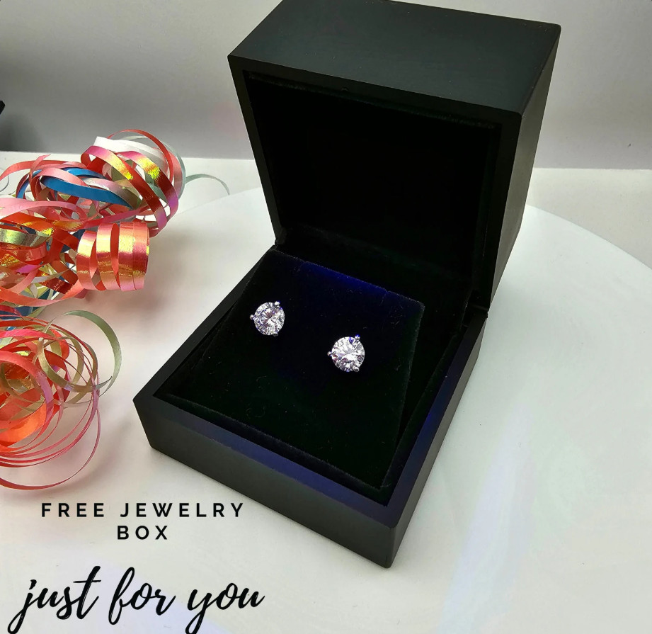Moissanite Screw Back 14k Gold Solitaire Stud Earrings GRA Certified D/VVS1