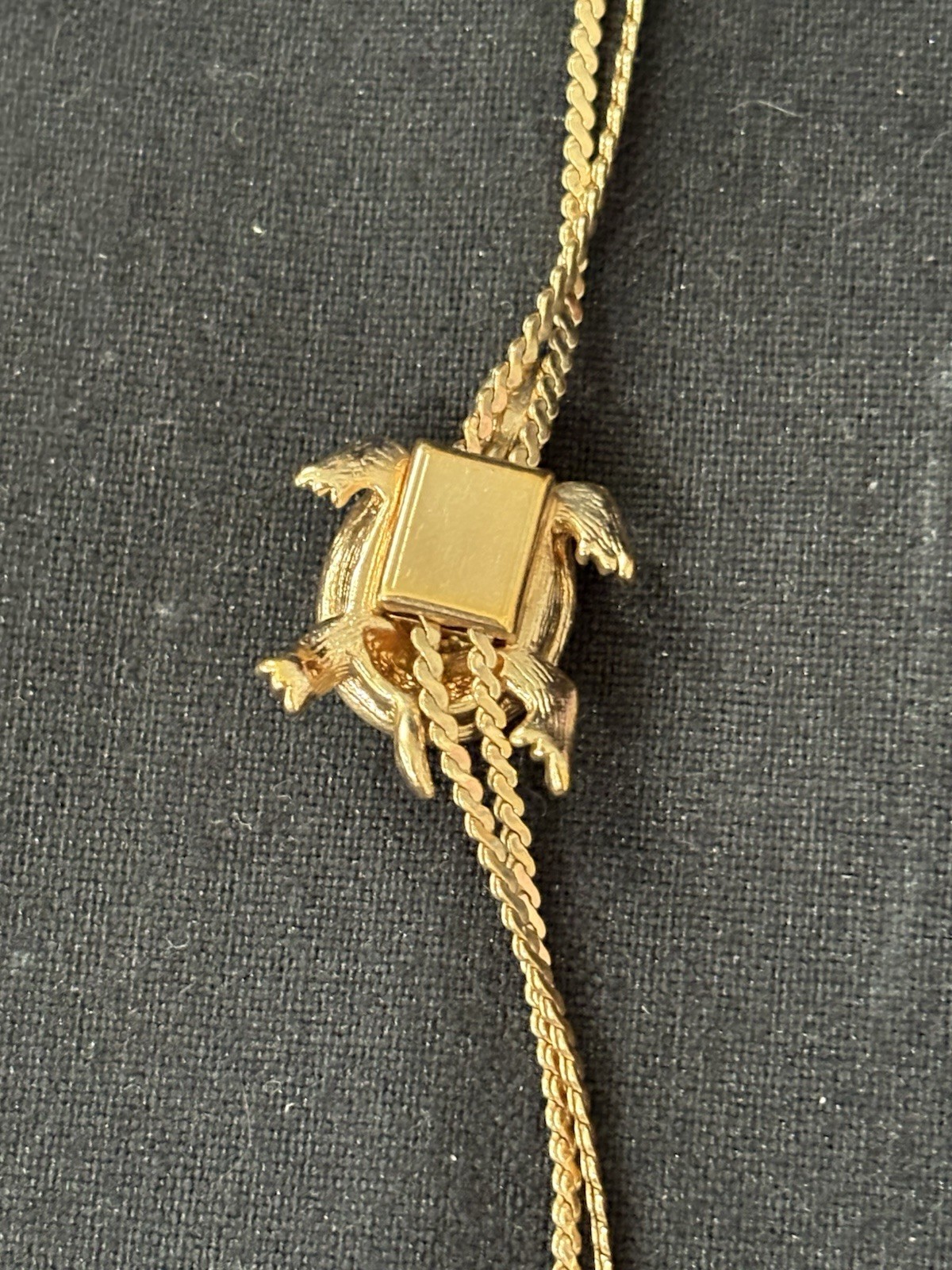 Avon Gold Tone Turtle Charm Slider Lariat Necklace Rope Chain Adjustable Signed