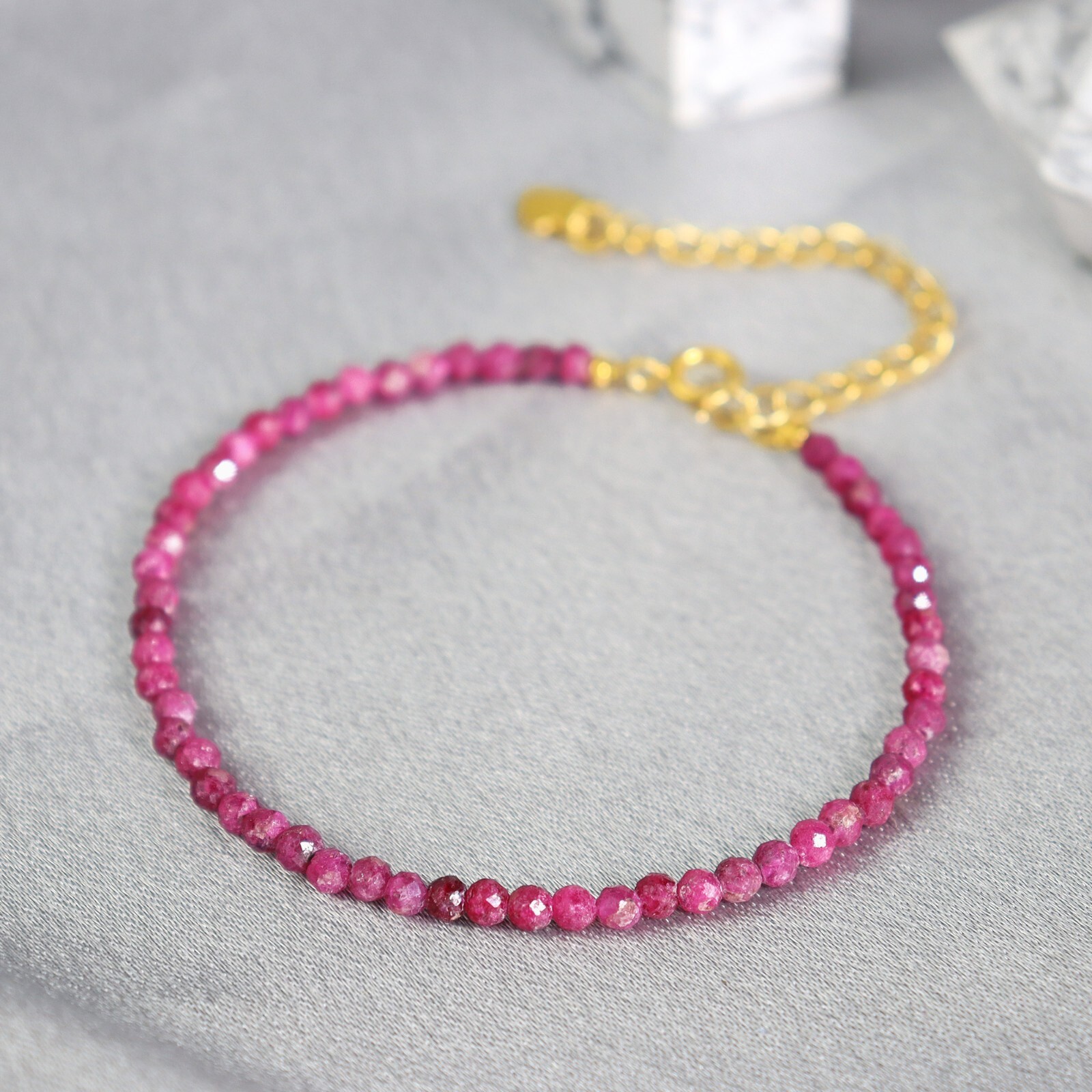 Pink Tourmaline Small Beads Minimalist Dainty Healing Protection Women Bracelet