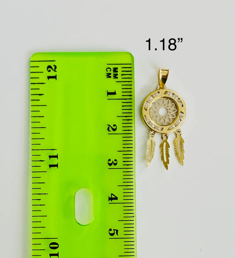 10K Solid Gold Dream catcher 2T Charm Pendant, 10k Real Gold Dreamcatcher- GP91