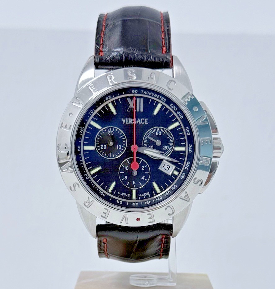 Versace V-Sport Men’s Chronograph BlackRed Leather Strap Watch 12C99D0018099