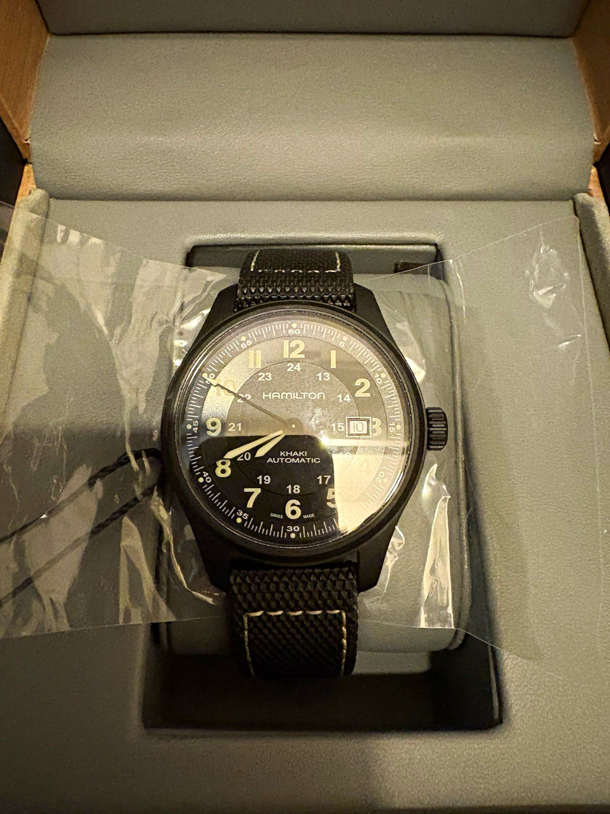 Hamilton Khaki Field Titanium Automatic 42mm Black Dial 100m Black Strap