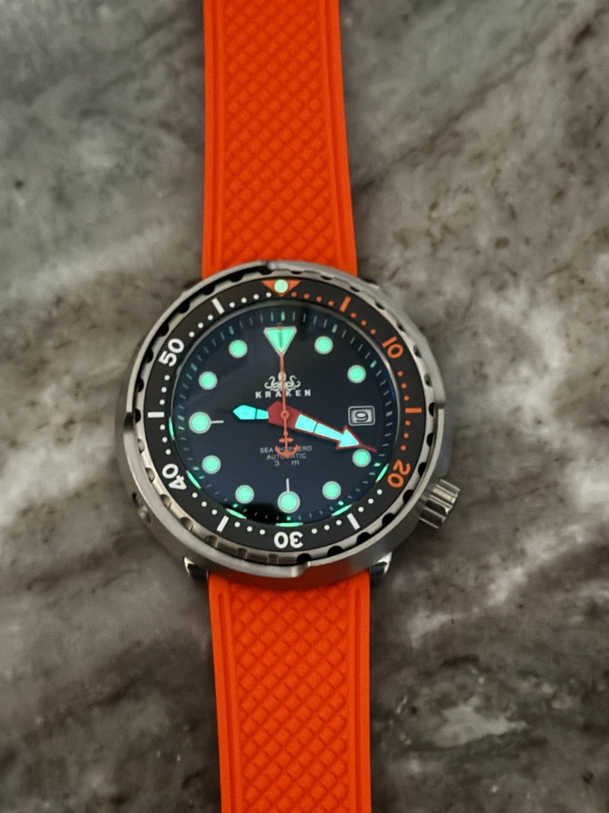 KRAKEN Automatic Dive Watch 300M NH35 Sapphire Steel Black Orange Diver