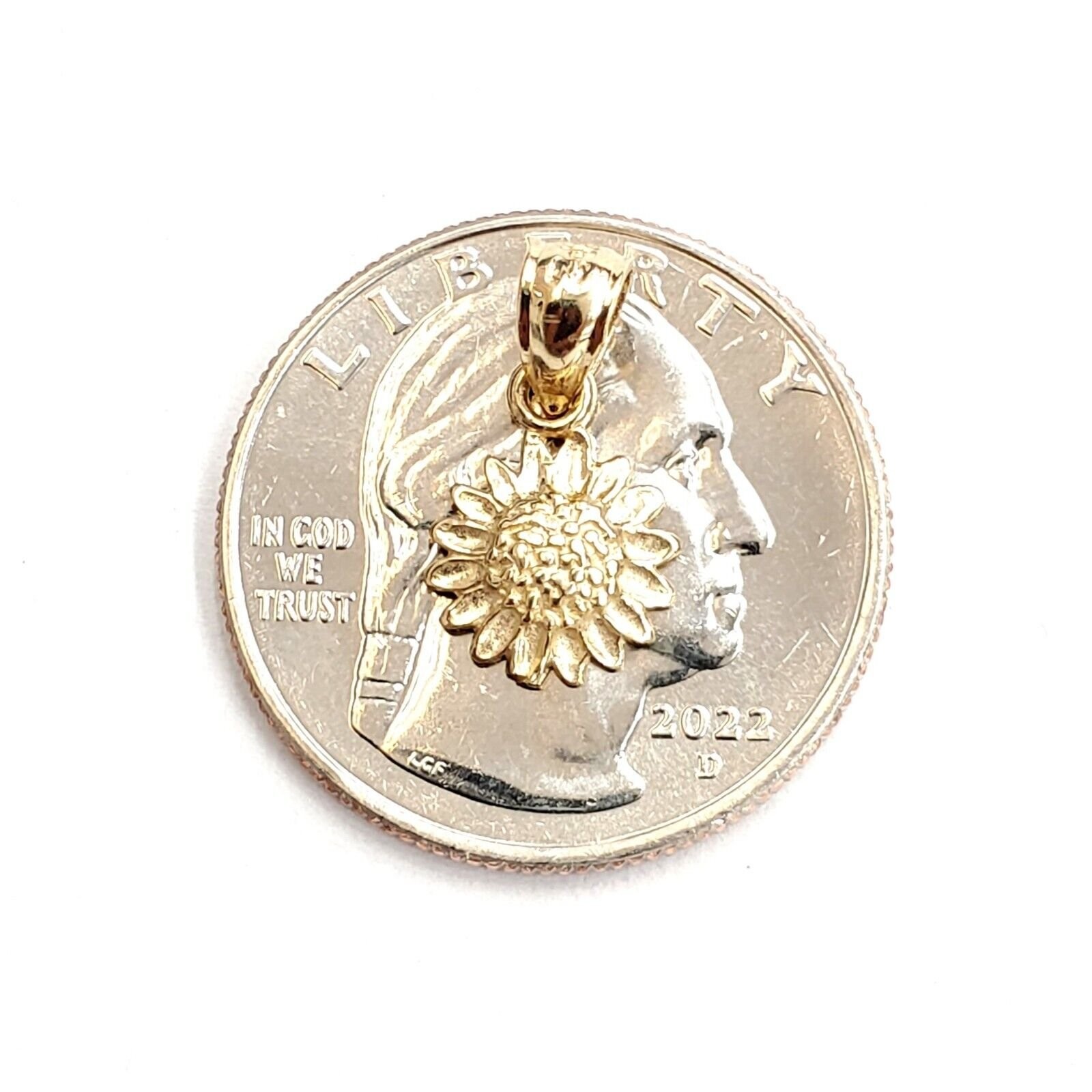 New 14k yellow Gold solid tiny sunflower girasol Pendant charm fine jewelry 0.7g