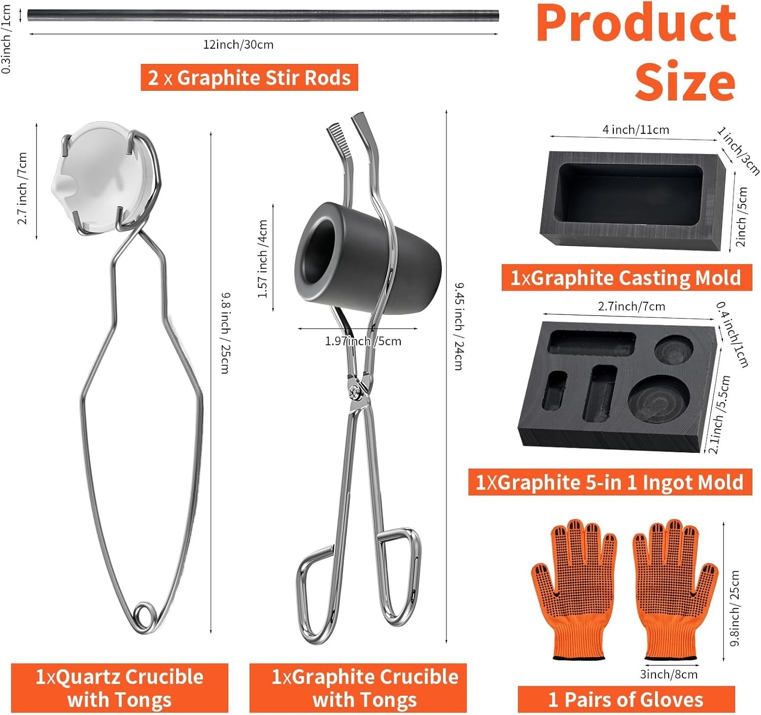10-In-1 Metal Casting Kit for Beginners, Complete Graphite Crucible Set with Ing